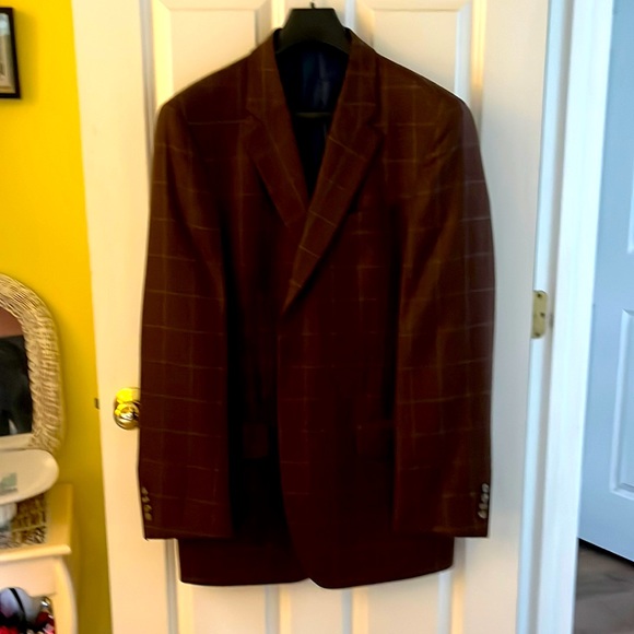 NWOT! Men’s Paul Fredrick Single breasted 3 button brown plaid jacket. 42XL